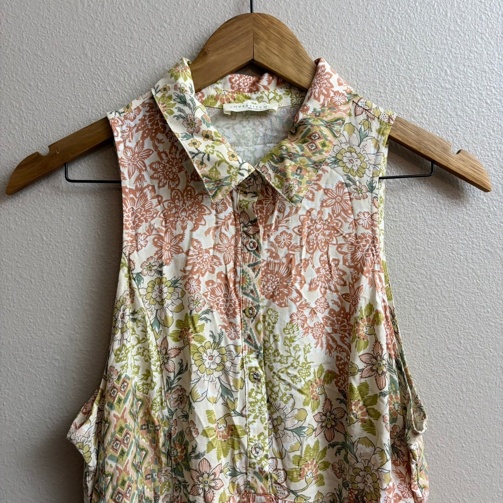 Love Stitch Floral Sleeveless Maxi Dress Size M Boho Tiered Rayon